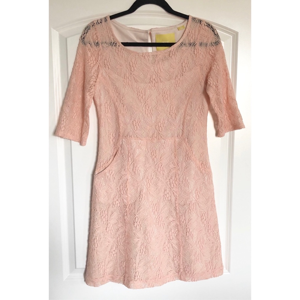 Maeve Anthropologie Lefkara Lace Dress Blush Pink